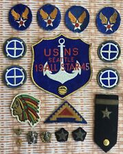 Vintage Lot Of WW2 Patches And Pins Army And Navy (w/ Navy Officer Hat Badges) picture