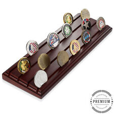 Military Challenge Coin Holder Display, Solid Wood 4 Row Rack, Walnut Finish picture