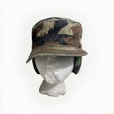 Vintage US Army Military Combat Field Cap Hat Woodland Camo Size 6 7/8 Ear Flaps