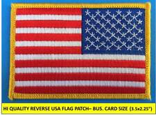 REVERSE USA AMERICAN FLAG EMBROIDERED PATCH IRON-ON SEW-ON GOLD BORDER(3½ x 2¼”) picture