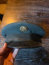 WWII US Army Officer OD Service Visor Cap Eagle Device Leather Brim Size 7 1/4