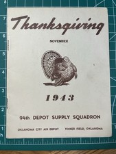 WWII 94th Depot Supply Squadron Tinker Field Thanksgiving Menu and Roster