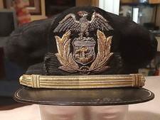 WWII US Merchant Marine Officer's Visor Cap w/Bullion Eagle Hat Size 7 1/8