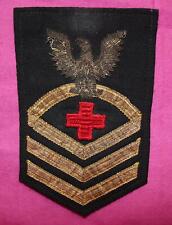 RARE USN PHARMACIST'S MATE GOLD CPO BULLION LEFT SLEEVE WOOL EM PATCH VINTAGE picture