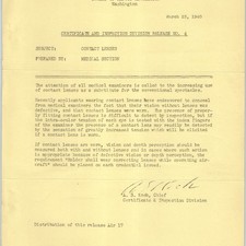 1940 Civil Aeronautics Authority Eye Contact Medical Release Letter Aviation CAA