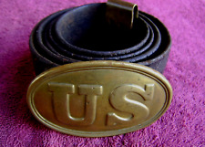 Civil War US Federal Union Army Buckle Plate 'Arrow' Type & Leather Belt Non-Dug picture