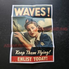 1942 WW2 USA WOMEN JOIN ENLIST WAVES FLAG WOMEN CADET WAR PROPAGANDA POSTER N718