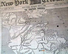 Siege Capture YORKTOWN Gloucester Peninsula Campaign '62 Civil War MAP Newspaper