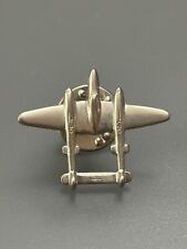 Silver Lapel Pin WW2 US Army Air Force USAAF Military P-38 Fighter Airplane VNTG picture