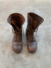 RARE Vintage 1940s WWII Korean War Era Brown Leather Tanker Boots Size 9 picture