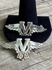Vintage WWII Sterling Silver V for Victory Wings Lapel Pins (2) Missing Gems picture