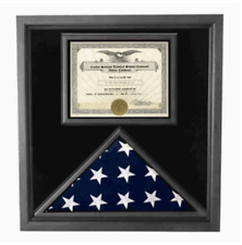 PREMIUM WOOD US AMERICAN FLAG AND DOCUMENT CASE SHADOW BOX picture