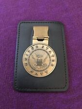 Vintage US Navy Money Clip Attached to Leather Single Sleeve Thin Wallet (BB) picture