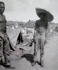 USMC 51st Defense Battalion Soldiers in Tent Camp Big Straw Hat WWII Era Photo picture