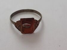 Trench Art Prisoner Of War Ring Brass White Metal And Porcelain Remnant Sad Face picture