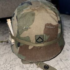 M1 Helmet Vietnam Era With Camo Cover And Liner RANK PRIVATE FIRST CLASS BADGE picture