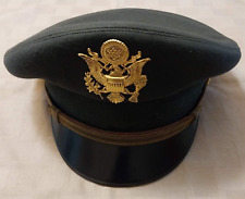 Authentic WWII US Army Officer's Green Fur Felt Black Visor Cap Hat picture