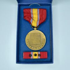 Vintage WW2 US Army National Defense Medal & Ribbon Bar Pin w/ 3 Campaign Stars picture