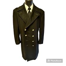 Vintage WWII Military Trench 8 Gold Btn DB USN USA Navy Black Wool Jacket 42 picture