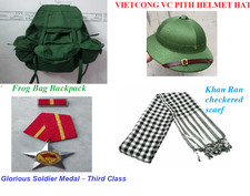 Combo Vietnam VC Frog Bag & Pith Helmet Set &  Scarf & Glorious Soldier Medal