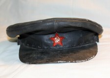 ORIGINAL NKVD OGPU CHEKA SOVIET PARTISAN WW2 LEATHER VISOR CAP HAT WITH RED STAR