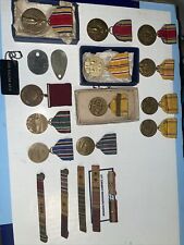 WWII US navy Medals And Ribbons Lot With Dog Tags Or Named And USN Patches picture