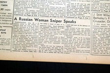 LYUDMILA PAVLICHENKO Soviet Russian Woman Red Army Sniper 1942 WWII Newspaper   
