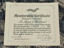 WW2 WWII US Army Air Force USAAF Caterpillar Club Certificate Document 1944