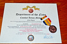 United States Navy Combat Action Medal with Medal Certificate printed Horizontal