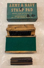 WWII ARMY & NAVY STAMP PAD W/2 WOODEN NAVY SERVICE MEMBER INK STAMPS