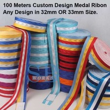 Custom design medal ribbons, moiré effect, 4×25m rolls, Pack of 100 meter total.