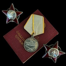 Documented 1947 USSR Sterling Order Red Star & Medal for Battle Merit Set WWII