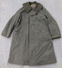 Vintage 1954 Cold War Dutch Military De Valk Heavy Oilskin Trench Coat OD XL-2XL