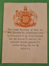 100% Original WW2 Army Medal Star Certificate for War and Defence Medals picture
