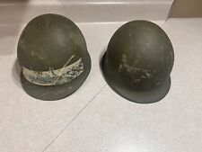 MILITARY SURPLUS 2 VINTAGE HELMETS WITH STRAPS NICE CONDITION picture