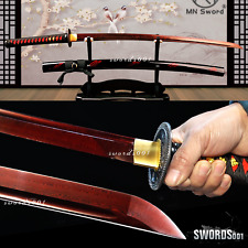 Sharp Japanese Sword Samurai Katana Damascus Folded Steel Red Blade Dragon Tsuba picture