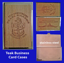 USS California Authentic Teak Deck Stainless Steel Card Holder picture