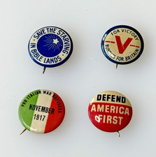 Lot of 4 Vint WWI WWII Home Front Pinback Buttons Near East Relief Britain AFC⁠
