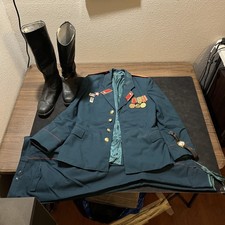 Vintage Soviet Army Officer Uniform Set 1970s Jacket Pants Boots Medals Watch