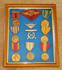 1920’S - WWII MARINE CORPS GOOD CONDUCT & CAMPAIGN MEDALS BUBBLE GLASS FRAME WW2 picture