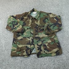 Military Jacket Mens L Green Brown Woodland Camo Combat Coat BDU Army Field USA