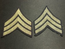 WWII US Army Sargent Chevron Rank Pair OD On Black Wool
