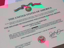 Military Outstanding Volunteer Service Medal (MOVSM) – Personalized Certificate