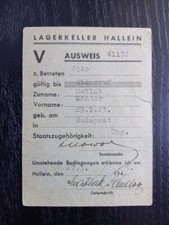WWII Hallein Camp Worker ID Card Entry Pass Named Hungarian Laborer March 1945