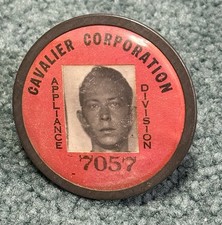 Vintage WWII Era Workers Badge Cavalier Corp Appliance Division Pinback Button