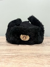 Vintage Soviet Navy Black Fur Ushanka Winter Hat & Naval Badge Authentic Size 58