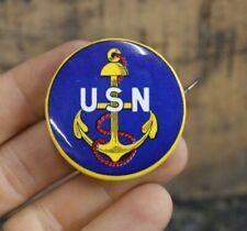 Vintage WWII US Navy Pin Hat Shirt lapel badge Officer anchor tin metal old picture
