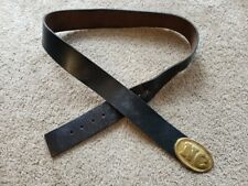 Civil War belt, black leather belt with brass North Carolina buckle, 40