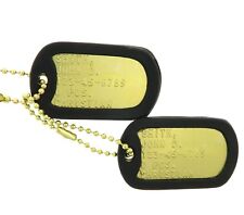 Custom Embossed Military Brass Army Navy Marines AF ID Dog Tags Set picture