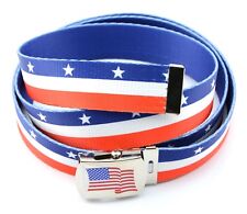 American USA Flag Polyester Canvas Military Army Belt Unisex Polished Buckle 56
